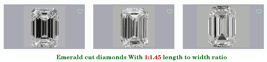 three emerald cut diamonds with a 1.45 length-to-width ratio