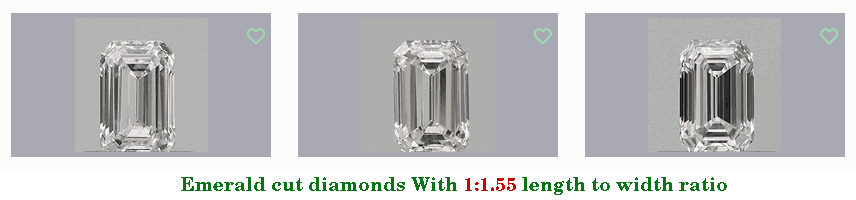 three emerald cut diamonds with a 1.55 length-to-width ratio